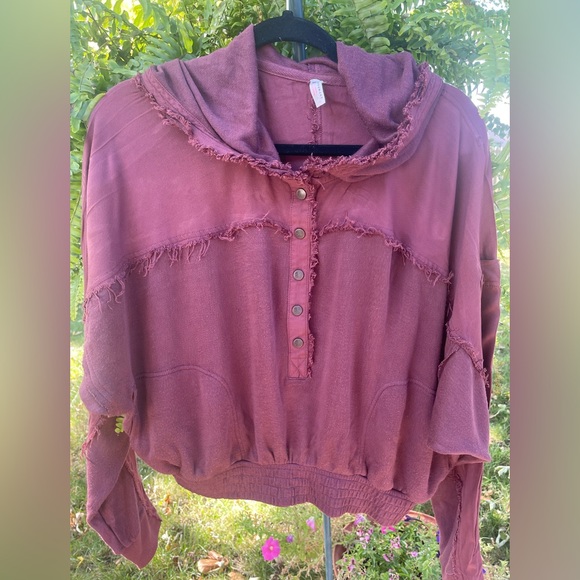 Free People Movement Windy Meadow Maroon/Burgundy Cropped Hoodie Sz Small - Picture 3 of 15